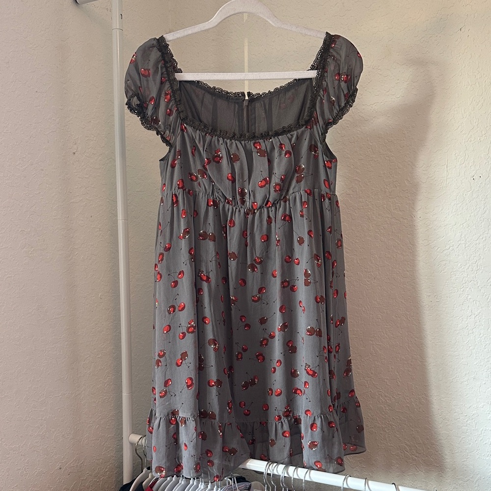 Hysteric Glamour Gray Mini Dress with Cherry Print
